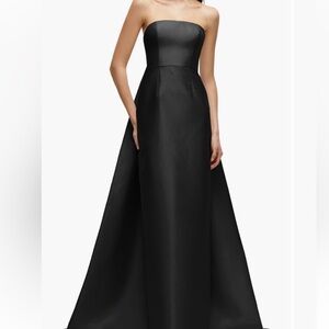 Alfred Sung Strapless Satin Twill Column Gown with Removable Train
